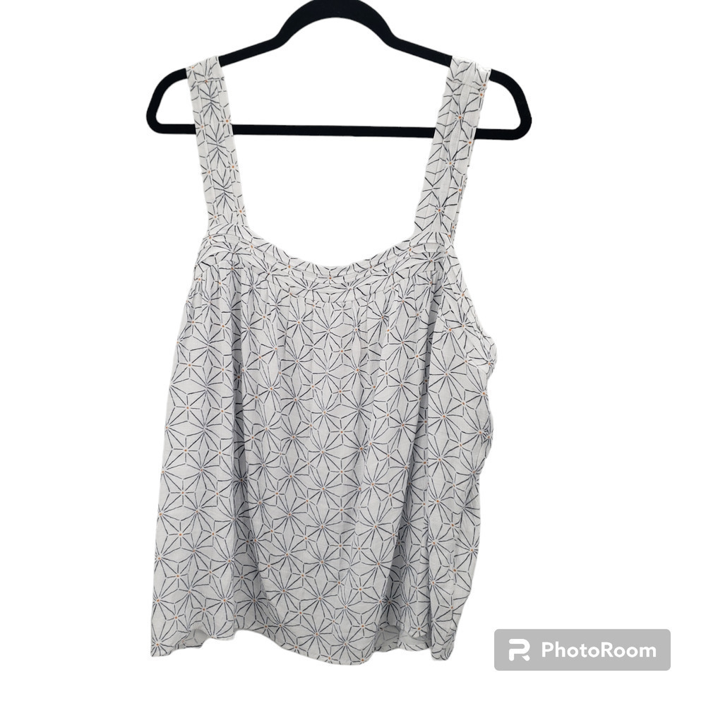 Wonderly Geometric Print Tank Top Womens Plus Size 2x White Blue Rayon Blend